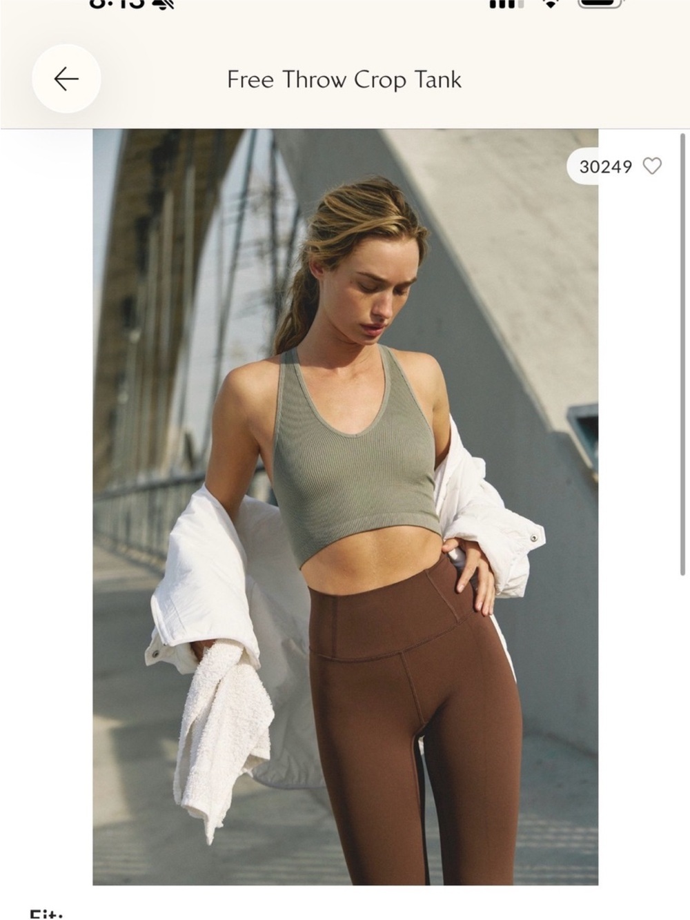 FP - movement Ribbed Racerback Crop Tank Top - Olive Green size small